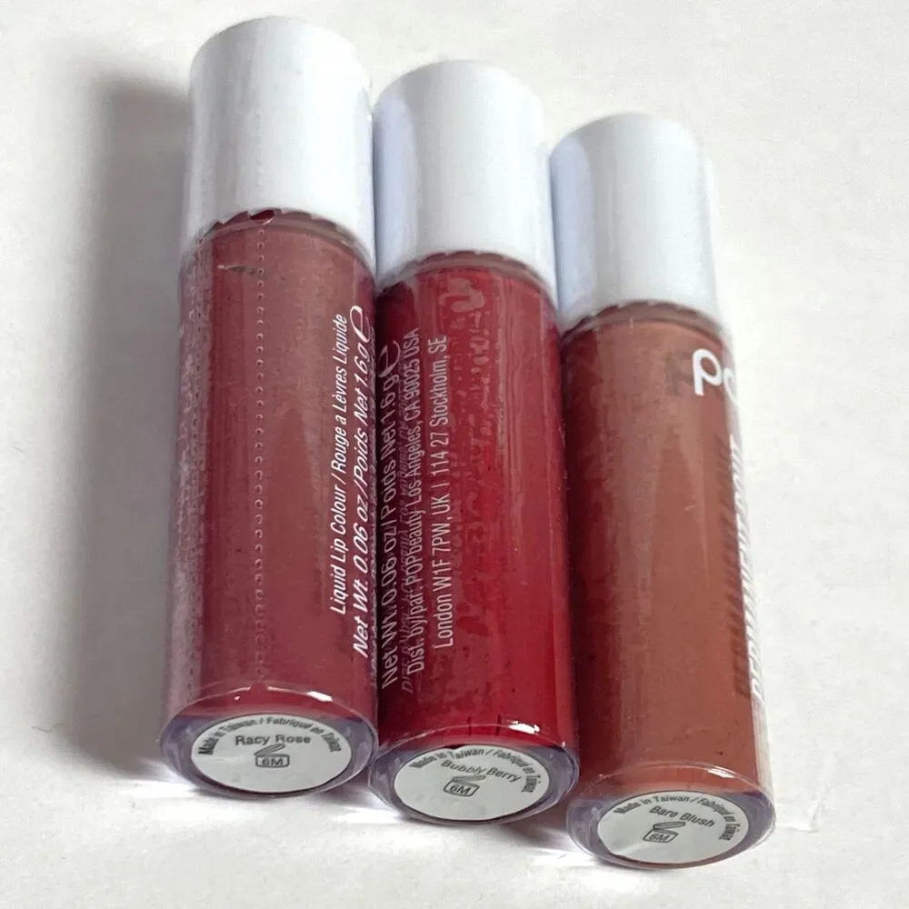Pop Beauty Lot of 3 Permanent Pout Lip Color Rose / Berry / Blush New Sealed